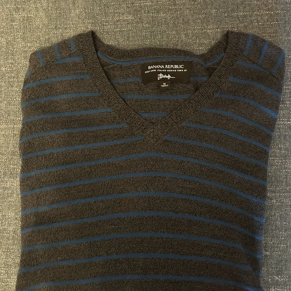 Banana Republic Blue and Gray Striped Sweater